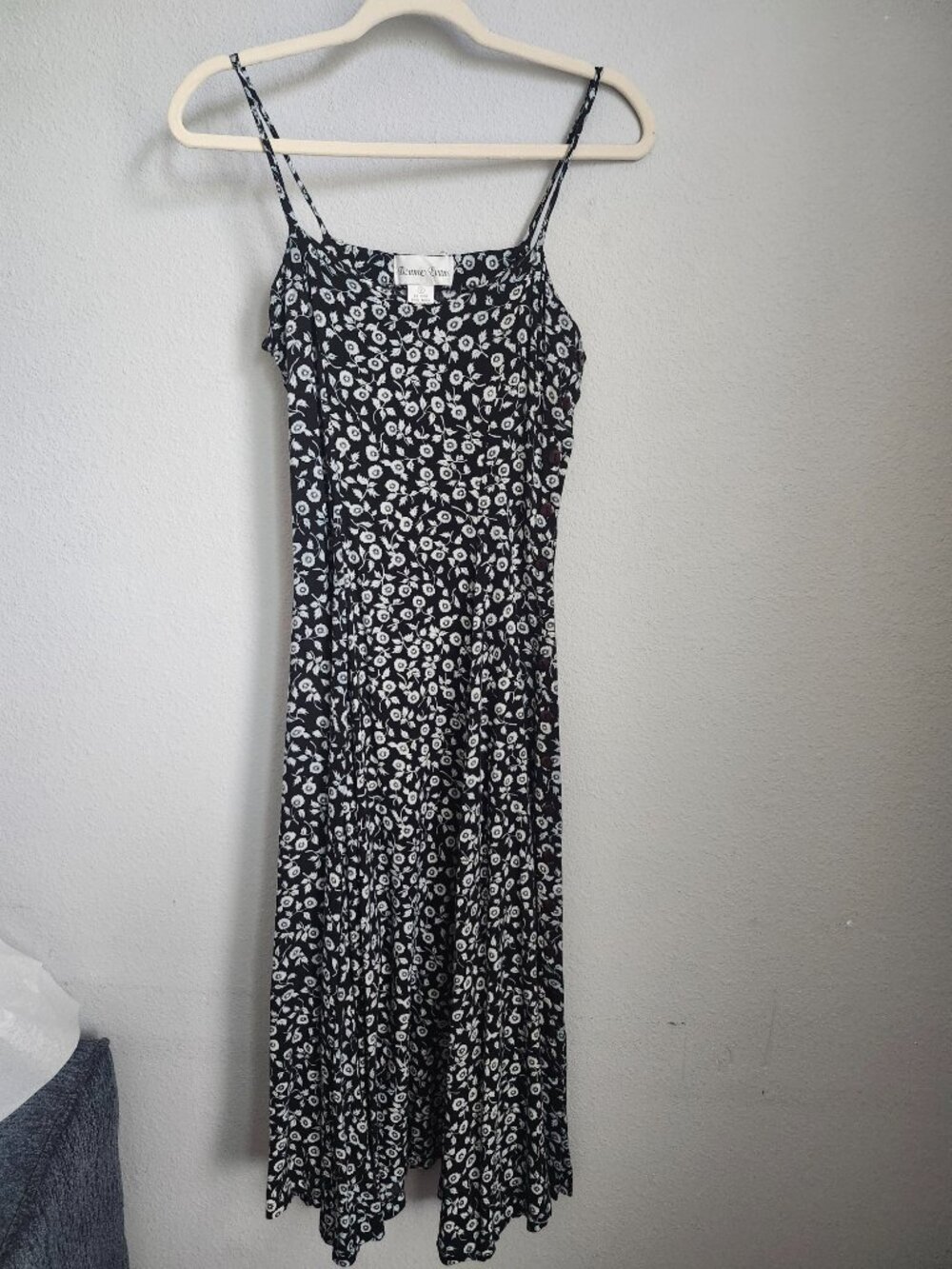 Bonnie Evans Black & White Floral Rayon Sundress Size Small